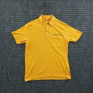 Stedman Polo Shirt Mens Medium Yellow San Antonio Light Graphic Short Sleeve USA